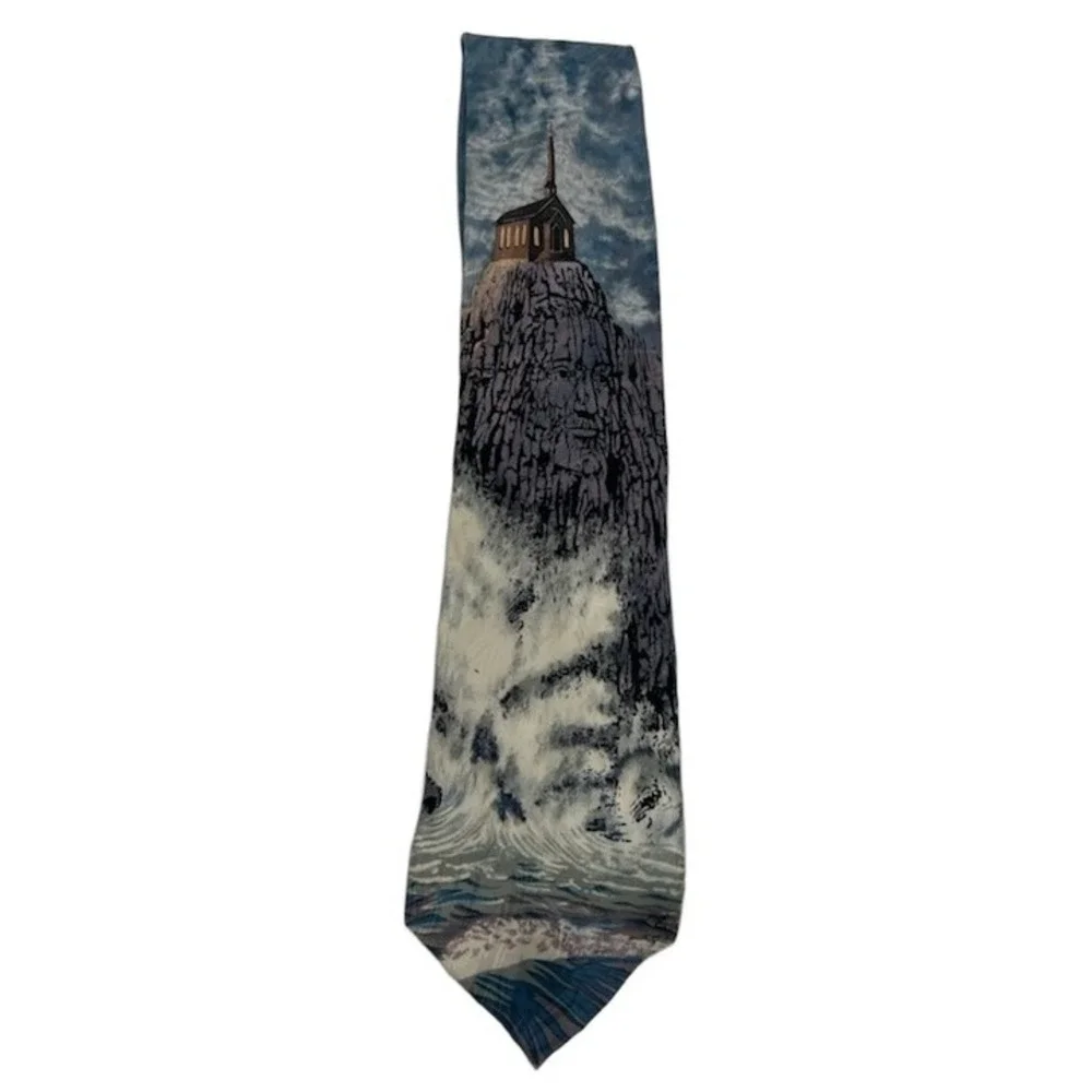 Free Man Apparel Necktie Men's Blue Scenic Church Rock 100% Silk Tie
